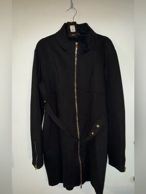 Plus Size Black Ponte Dress with Gold Hardware